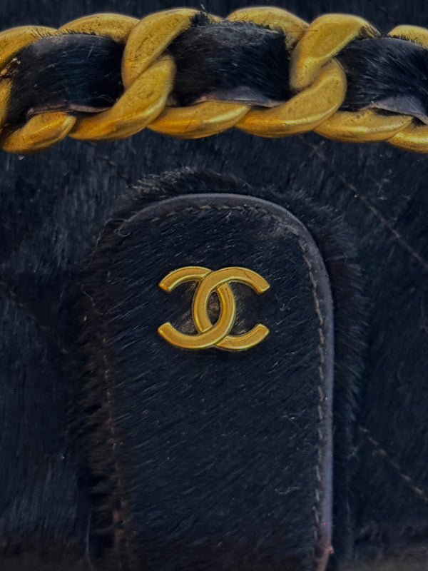 Chanel Vintage Mini Square Top Handle Vanity Box Black Ponyhair Quilted CC cocomark Lagerfeld 3 series 1994/96