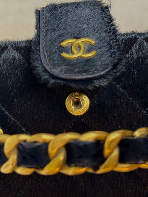 Chanel Vintage Mini Square Top Handle Vanity Box Black Ponyhair Quilted CC cocomark Lagerfeld 3 series 1994/96