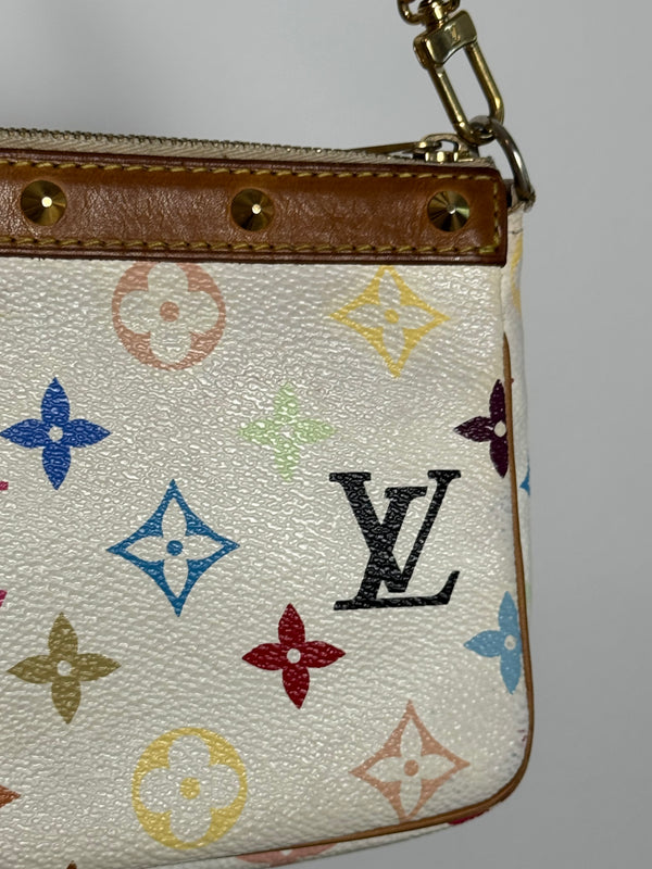 Louis Vuitton x Takashi Murakami Classic LV Monogram White Multicolour Pochette Accessoire Y2K Collectors Piece