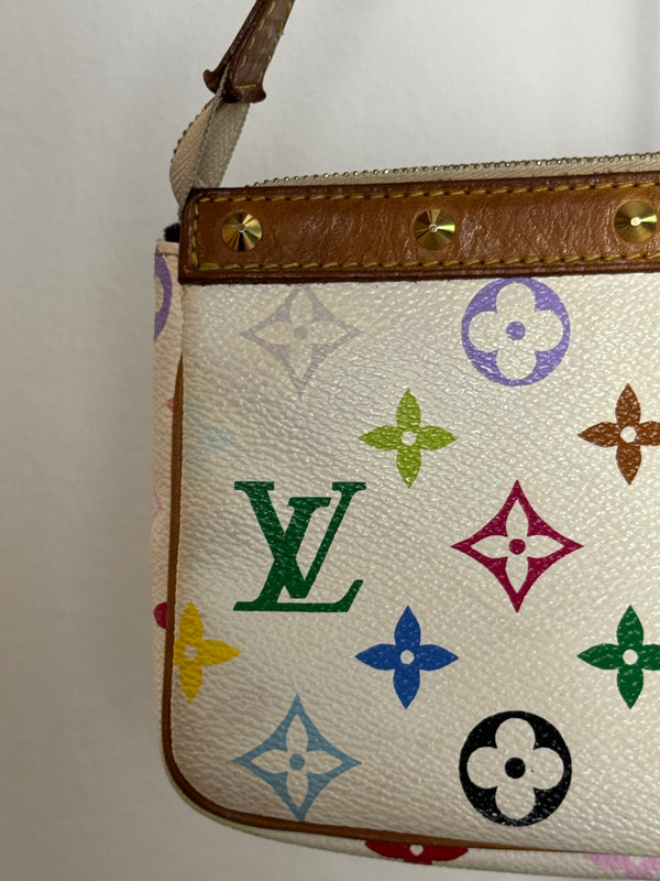 Louis Vuitton x Takashi Murakami Classic LV Monogram White Multicolour Pochette Accessoire Y2K Collectors Piece