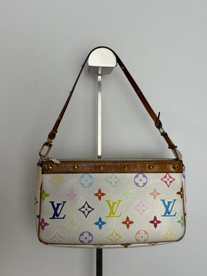 Louis Vuitton x Takashi Murakami Classic LV Monogram White Multicolour Pochette Accessoire Y2K Collectors Piece