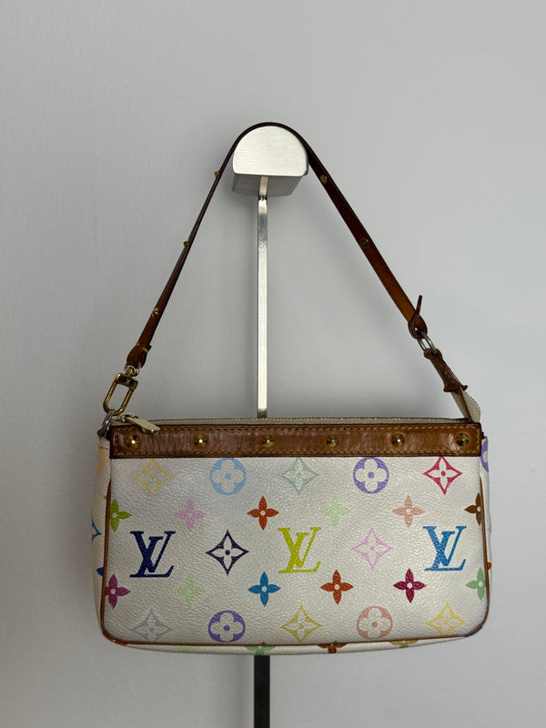Louis Vuitton x Takashi Murakami Classic LV Monogram White Multicolour Pochette Accessoire Y2K Collectors Piece