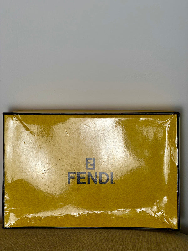 Fendi Baguette 2000 Vintage Beaded Canvas Body Green Brown Trim Fringe Tassel Embroidered Shoulder Bag Brown Limited Edition Leather Accents