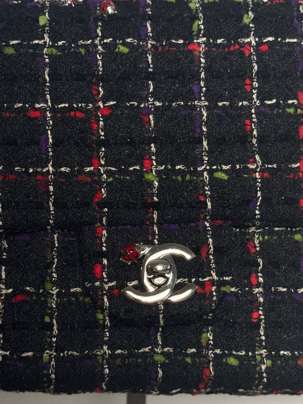 *Price Upon request* Chanel Ladybug Single Flap CC Cocomark Turnlock Spring/Summer 2011 Tweed Red Green Silver Hardware Quilted East West Chic Collectors Piece