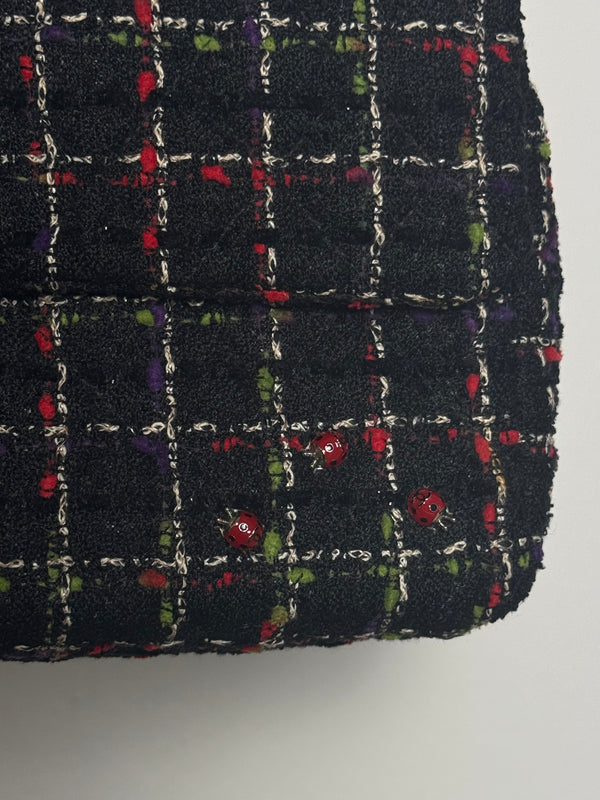 *Price Upon request* Chanel Ladybug Single Flap CC Cocomark Turnlock Spring/Summer 2011 Tweed Red Green Silver Hardware Quilted East West Chic Collectors Piece