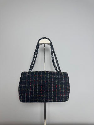 *Price Upon request* Chanel Ladybug Single Flap CC Cocomark Turnlock Spring/Summer 2011 Tweed Red Green Silver Hardware Quilted East West Chic Collectors Piece