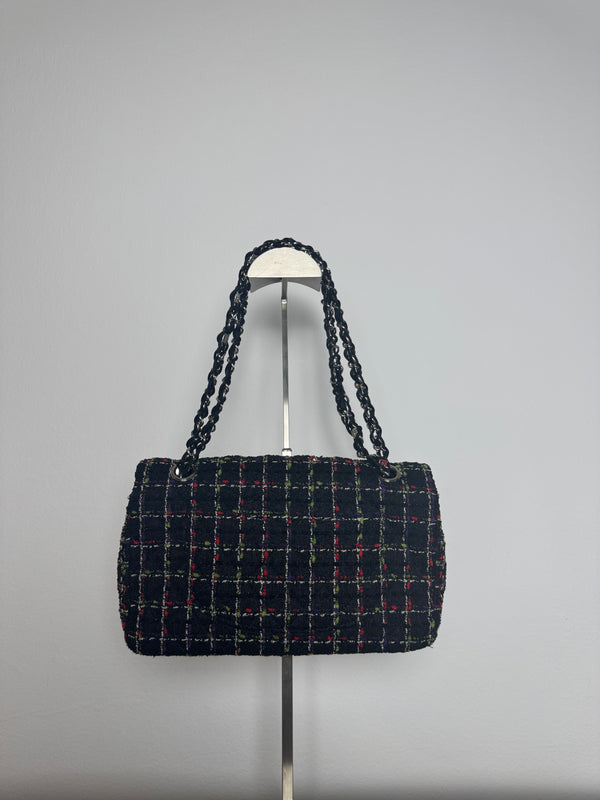*Price Upon request* Chanel Ladybug Single Flap CC Cocomark Turnlock Spring/Summer 2011 Tweed Red Green Silver Hardware Quilted East West Chic Collectors Piece