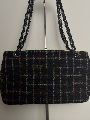 *Price Upon request* Chanel Ladybug Single Flap CC Cocomark Turnlock Spring/Summer 2011 Tweed Red Green Silver Hardware Quilted East West Chic Collectors Piece