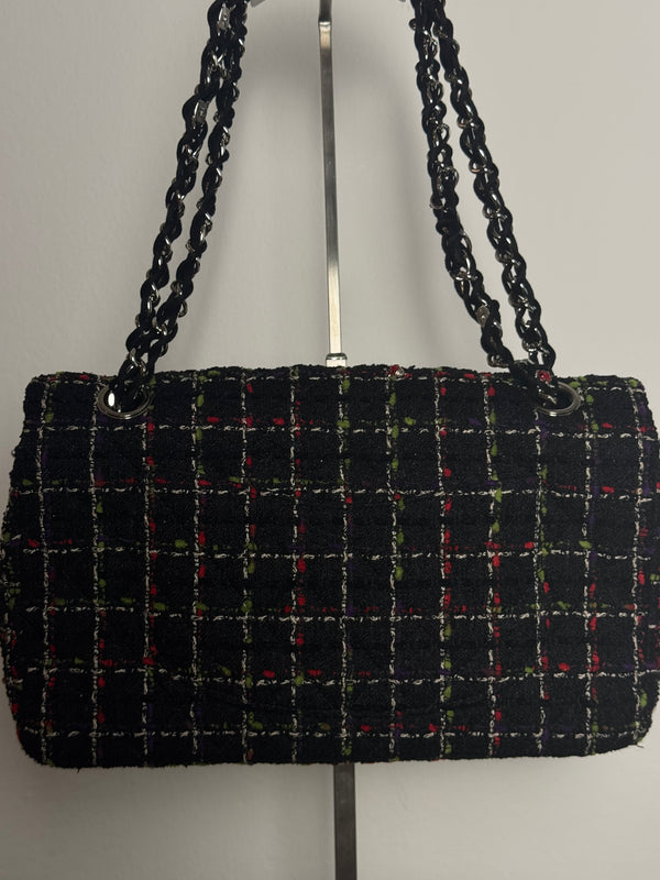 *Price Upon request* Chanel Ladybug Single Flap CC Cocomark Turnlock Spring/Summer 2011 Tweed Red Green Silver Hardware Quilted East West Chic Collectors Piece