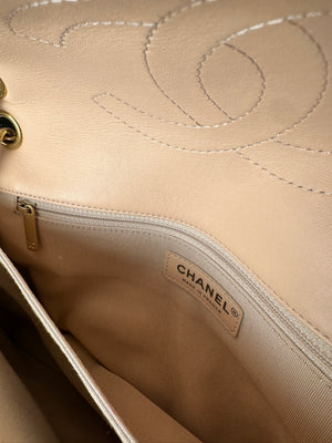 Chanel Patent Leather Beige Rose Quilted Pagoda Accordion Flap Gold Hardware Chain-Link Shoulder Bag 2016/17 Karl Lagerfeld