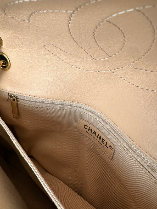 Chanel Patent Leather Beige Rose Quilted Pagoda Accordion Flap Gold Hardware Chain-Link Shoulder Bag 2016/17 Karl Lagerfeld