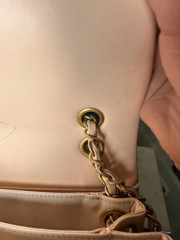 Chanel Patent Leather Beige Rose Quilted Pagoda Accordion Flap Gold Hardware Chain-Link Shoulder Bag 2016/17 Karl Lagerfeld