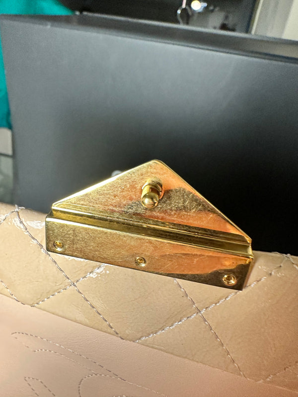 Chanel Patent Leather Beige Rose Quilted Pagoda Accordion Flap Gold Hardware Chain-Link Shoulder Bag 2016/17 Karl Lagerfeld