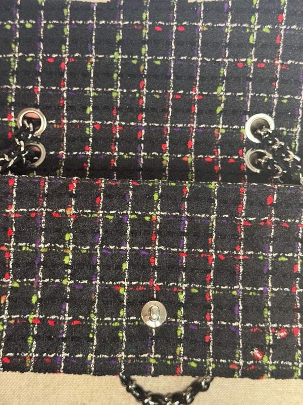 *Price Upon request* Chanel Ladybug Single Flap CC Cocomark Turnlock Spring/Summer 2011 Tweed Red Green Silver Hardware Quilted East West Chic Collectors Piece