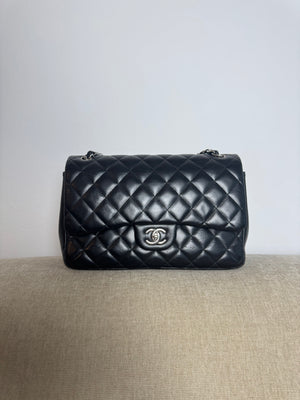 Chanel Large Matelass 30 lambskin Double Flap Double Chain Turn Lock Black Silver-Tone Hardware CC cocomark Classic Iconic Design