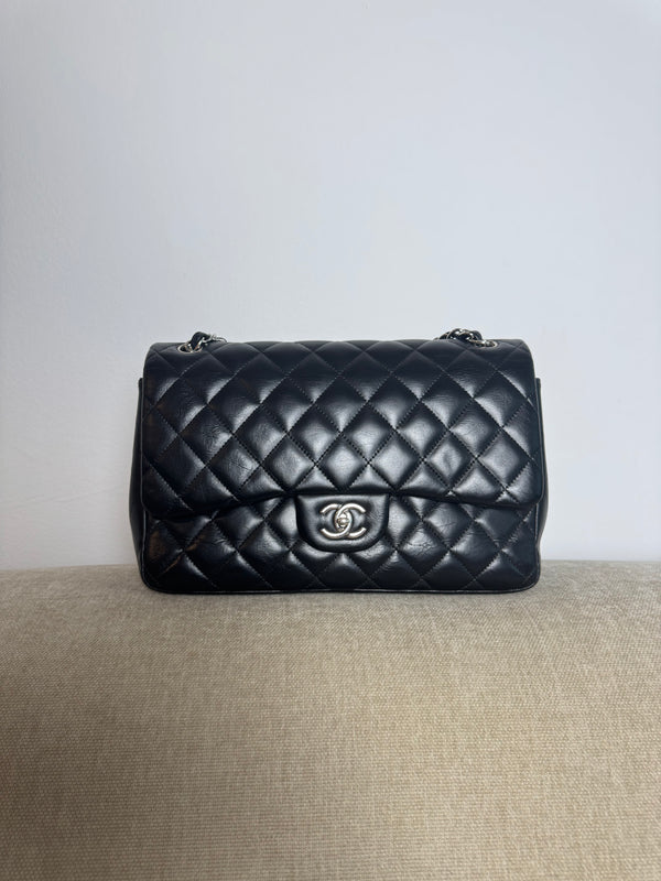 Chanel Large Matelass 30 lambskin Double Flap Double Chain Turn Lock Black Silver-Tone Hardware CC cocomark Classic Iconic Design