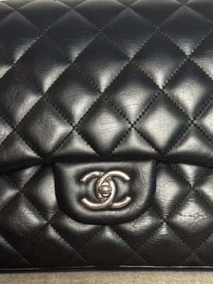 Chanel Large Matelass 30 lambskin Double Flap Double Chain Turn Lock Black Silver-Tone Hardware CC cocomark Classic Iconic Design