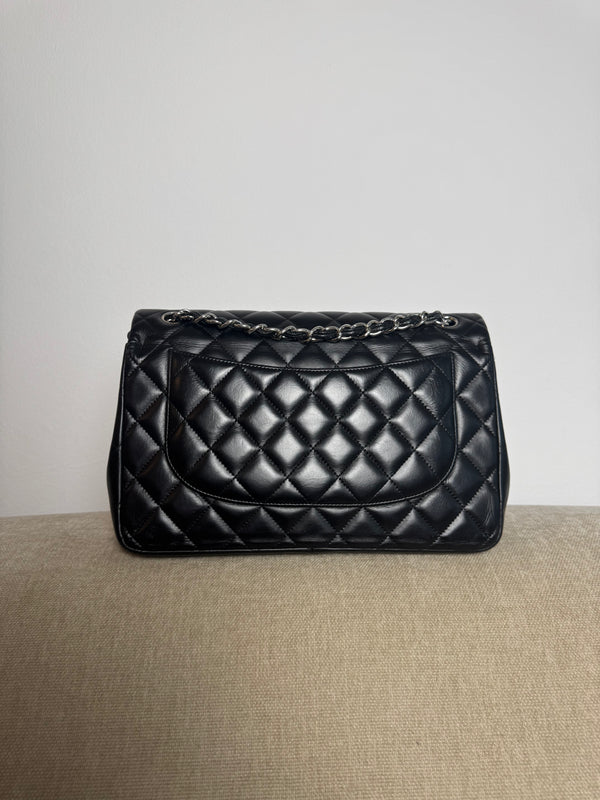Chanel Large Matelass 30 lambskin Double Flap Double Chain Turn Lock Black Silver-Tone Hardware CC cocomark Classic Iconic Design