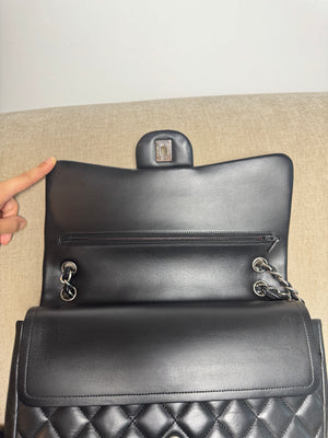 Chanel Large Matelass 30 lambskin Double Flap Double Chain Turn Lock Black Silver-Tone Hardware CC cocomark Classic Iconic Design