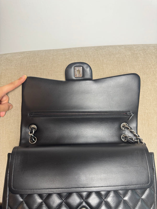 Chanel Large Matelass 30 lambskin Double Flap Double Chain Turn Lock Black Silver-Tone Hardware CC cocomark Classic Iconic Design