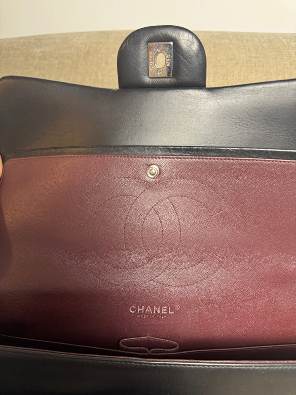 Chanel Large Matelass 30 lambskin Double Flap Double Chain Turn Lock Black Silver-Tone Hardware CC cocomark Classic Iconic Design