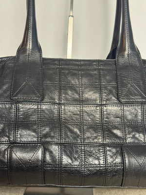 Chanel Vintage Black Chequered Chocolate Bar Lambskin Leather Large Tote Shoulder Bag Spellout Gunmetal hardware