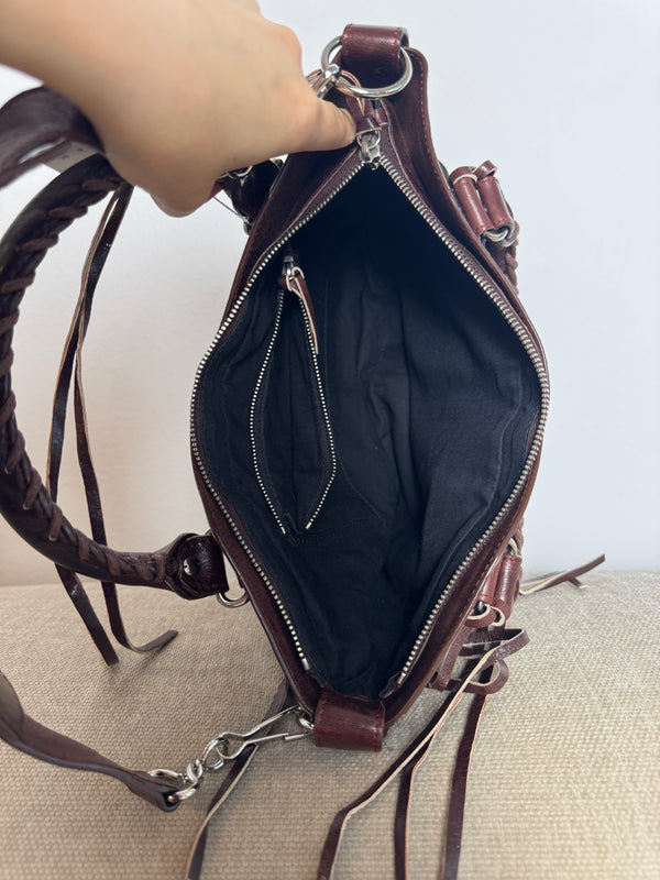 Balenciaga City Bag Le City First Bag Limited Edition Suede Black Brown Patina Leather Trim Shoulder Bag Motorcycle