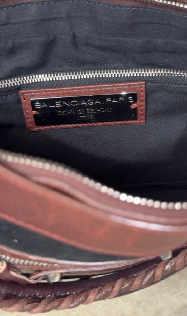 Balenciaga City Bag Le City First Bag Limited Edition Suede Black Brown Patina Leather Trim Shoulder Bag Motorcycle