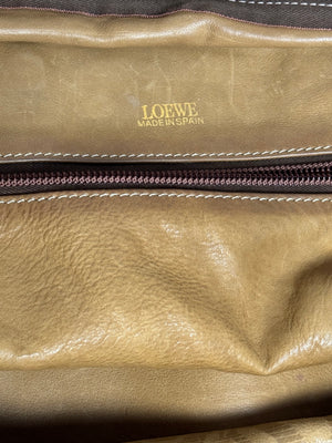 Loewe Vintage Amazona Suede Handbag Anagram Small Leather Trim Tan Brown