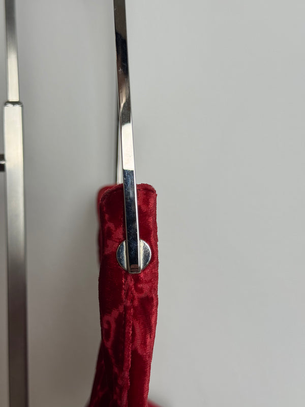 Gucci Tom Ford Vintage F/W 1997 deep red velvet GG embossed Single silver metal handle minimalist 90s shoulder bag