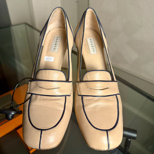 Fratelli Rossetti heeled Loafers contrast stitch beige black block heel round toe EU 39 classic design simple chic