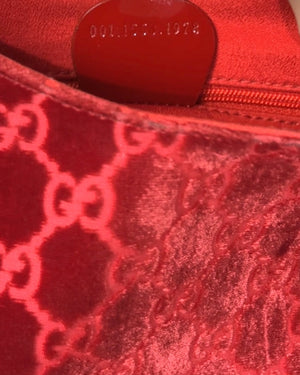 Gucci Tom Ford Vintage F/W 1997 deep red velvet GG embossed Single silver metal handle minimalist 90s shoulder bag