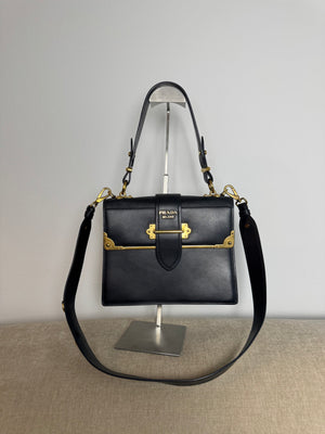 Prada Cahier Convertible Shoulder Bag City Calf and Saffiano Leather Strap Adjustable Flap Closure Buckle 2010s