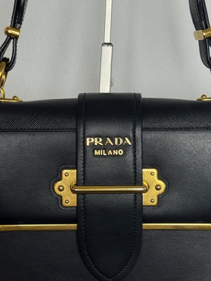 Prada Cahier Convertible Shoulder Bag City Calf and Saffiano Leather Strap Adjustable Flap Closure Buckle 2010s