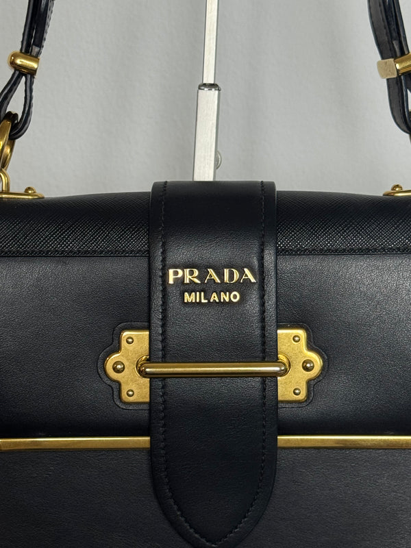 Prada Cahier Convertible Shoulder Bag City Calf and Saffiano Leather Strap Adjustable Flap Closure Buckle 2010s