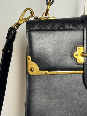 Prada Cahier Convertible Shoulder Bag City Calf and Saffiano Leather Strap Adjustable Flap Closure Buckle 2010s
