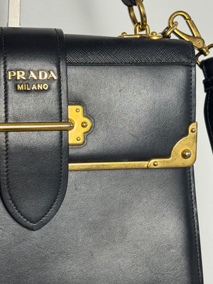 Prada Cahier Convertible Shoulder Bag City Calf and Saffiano Leather Strap Adjustable Flap Closure Buckle 2010s
