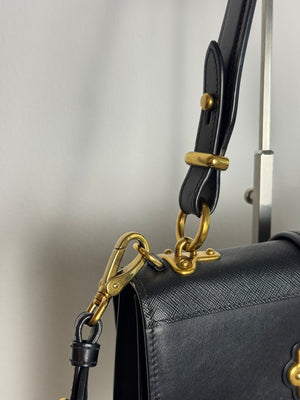Prada Cahier Convertible Shoulder Bag City Calf and Saffiano Leather Strap Adjustable Flap Closure Buckle 2010s