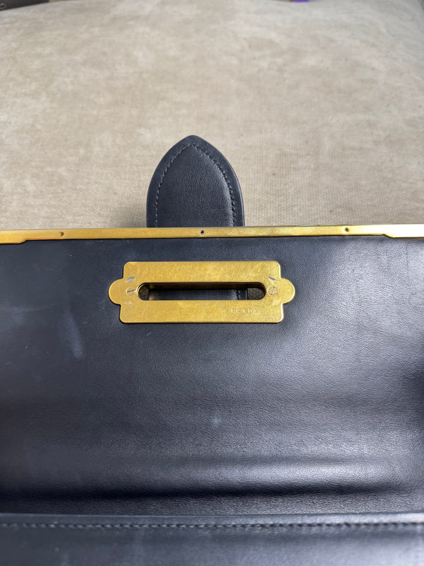 Prada Cahier Convertible Shoulder Bag City Calf and Saffiano Leather Strap Adjustable Flap Closure Buckle 2010s