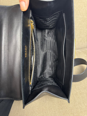 Prada Cahier Convertible Shoulder Bag City Calf and Saffiano Leather Strap Adjustable Flap Closure Buckle 2010s
