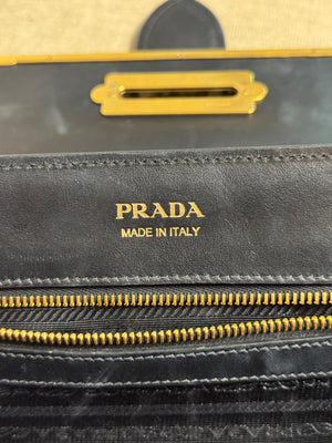 Prada Cahier Convertible Shoulder Bag City Calf and Saffiano Leather Strap Adjustable Flap Closure Buckle 2010s