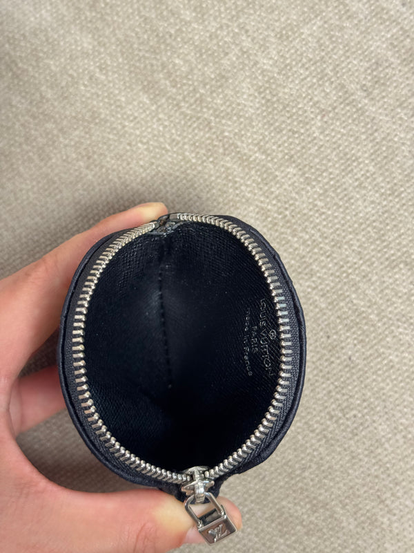 Louis Vuitton 2002 Black Satin Monogram Conte de Fees Apple Round Coin Purse Signature Cherry Appliqué Silver-Tone Hardware