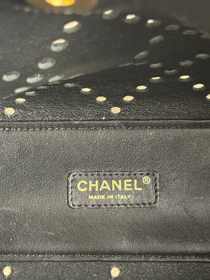 Chanel Vintage Punching CC Coco Mark Double Chain Bag Shoulder Patent Leather Women's Black Quilted Large Tote Shoulder Bag gold hardware