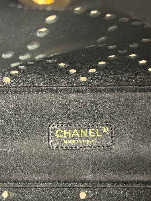 Chanel Vintage Punching CC Coco Mark Double Chain Bag Shoulder Patent Leather Women's Black Quilted Large Tote Shoulder Bag gold hardware