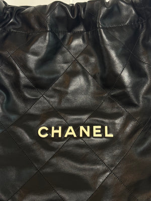 Chanel SS/2022 Black Quilted Shiny Calfskin Leather 22 Hobo Bag Calfskin Leather Gold Chain Shoulder Strap CC cocomark