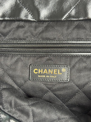 Chanel SS/2022 Black Quilted Shiny Calfskin Leather 22 Hobo Bag Calfskin Leather Gold Chain Shoulder Strap CC cocomark