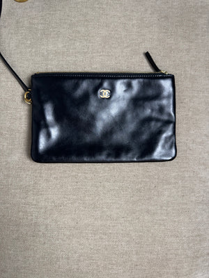 Chanel SS/2022 Black Quilted Shiny Calfskin Leather 22 Hobo Bag Calfskin Leather Gold Chain Shoulder Strap CC cocomark