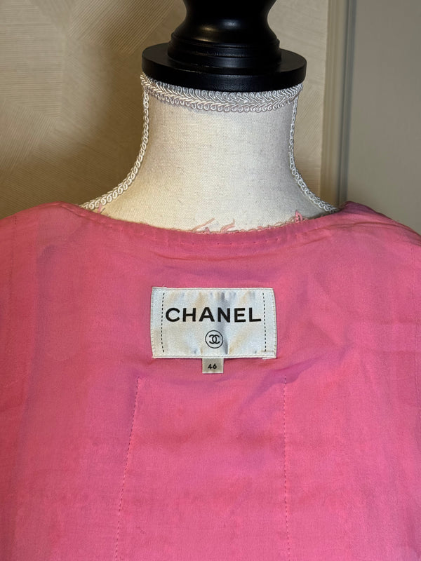 Chanel Cruise Resort 2023 Collection Baby Pink Gold Hardware Bow Ruffle Woven Tweed Classic Jacket S/S Monte Carlo CC coco mark buttons