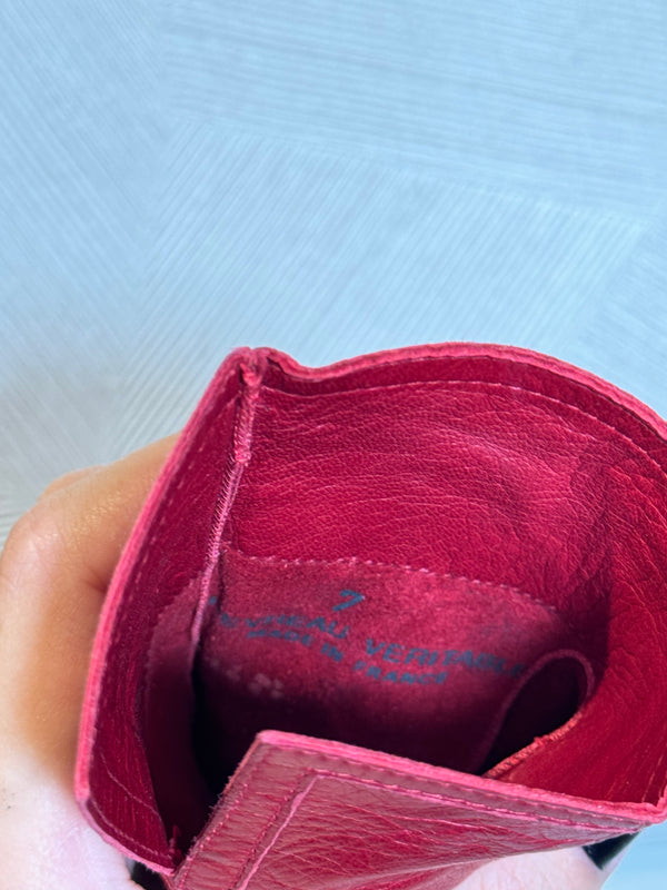 Chanel Vintage CC Cocomark logo bright red slim gloves leather fleece lined Karl Lagerfeld logo