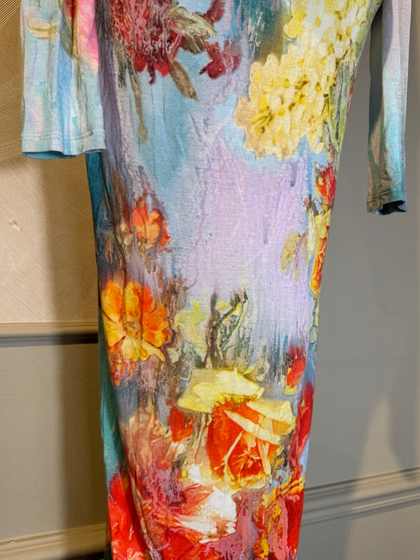 Jean Paul Gaultier Body Flowers stretch-jersey maxi dress 'Love Moi' size S long sleeve mesh mock nude